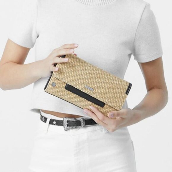 EUC Hammitt AJ Crossbody Clutch Chaparral Raffia/Gunmetal - Picture 6 of 12